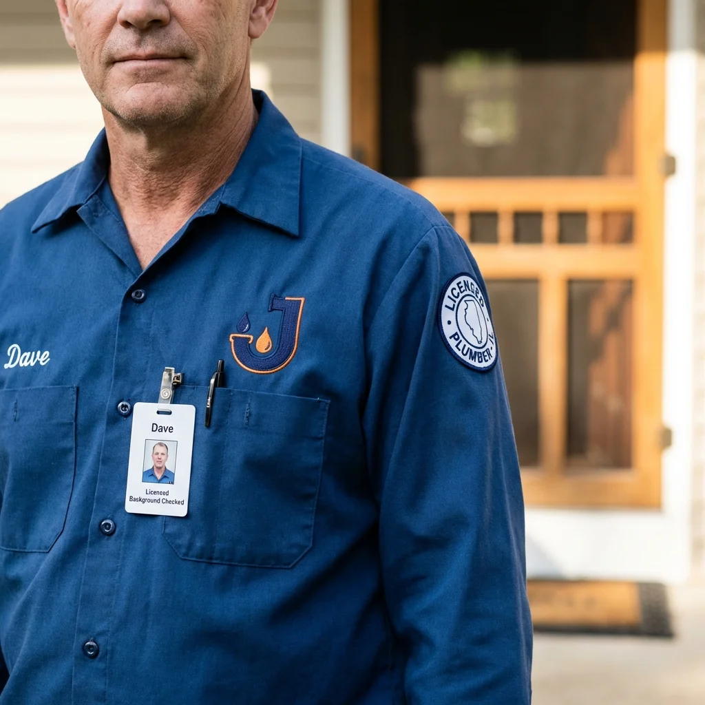 Licensed plumber showing ID badge in Alamo, TX