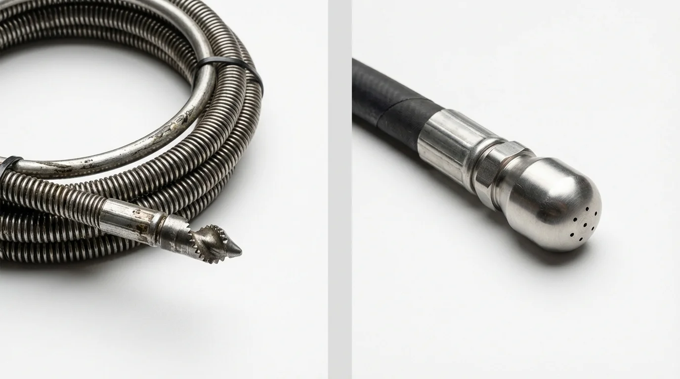 Drain snake cable and hydro jetting nozzle used for drain cleaning in Alamo, TX