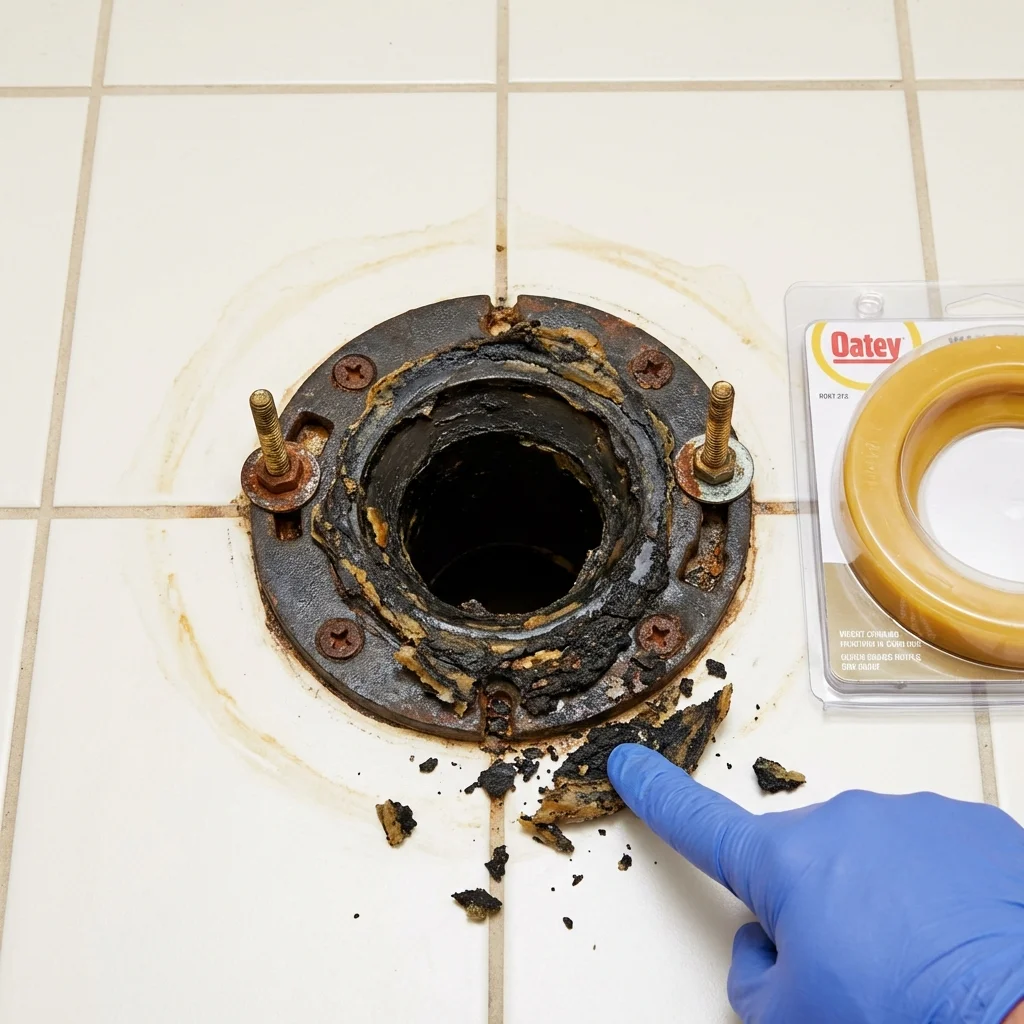 Failed wax ring showing water seepage at the base of a toilet in a Alamo, TX home